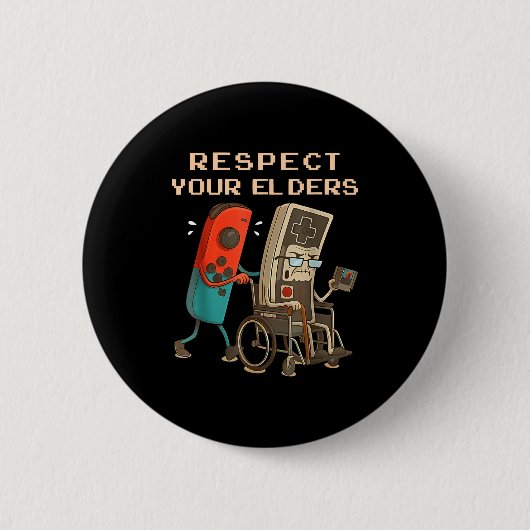 Respect Your Elders Retro Gaming Funny Gamer Contr Ronde Button 5,7 Cm (Voorkant)
