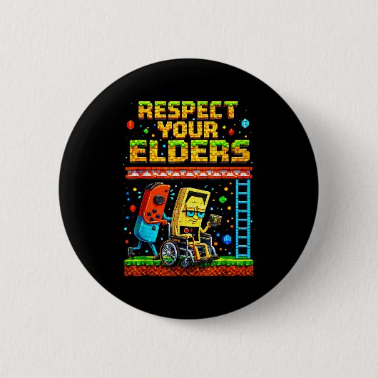 Respect Your Elders Retro Gaming Funny Gamer Contr Ronde Button 5,7 Cm (Voorkant)