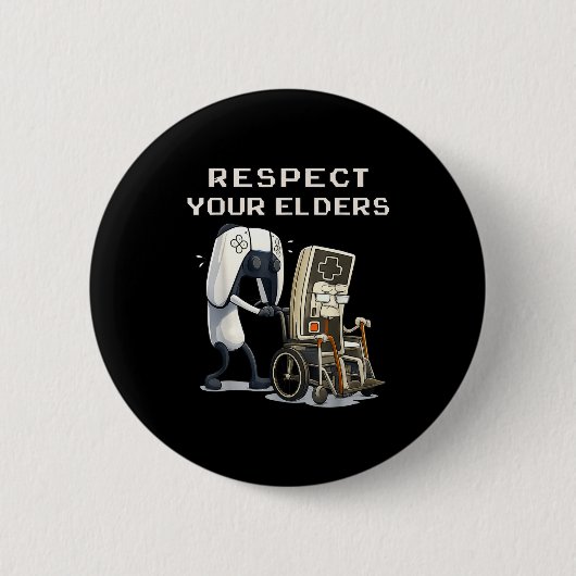 Respect Your Elders Retro Gaming Funny Gamer Contr Ronde Button 5,7 Cm (Voorkant)