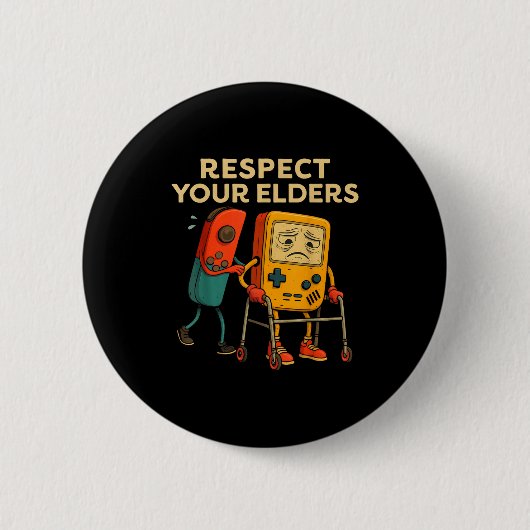 Respect Your Elders Retro Gaming Funny Gamer Contr Ronde Button 5,7 Cm (Voorkant)