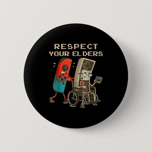Respect Your Elders Retro Gaming Funny Gamer Contr Ronde Button 5,7 Cm (Voorkant)