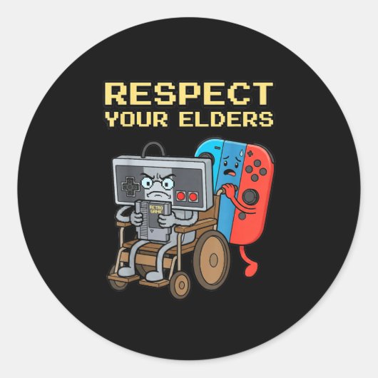 Respect Your Elders Retro Gaming Funny Gamer Contr Ronde Sticker (Voorkant)