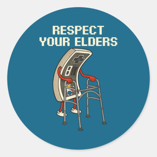 Respect Your Elders Retro Gaming Funny Gamer Contr Ronde Sticker (Voorkant)