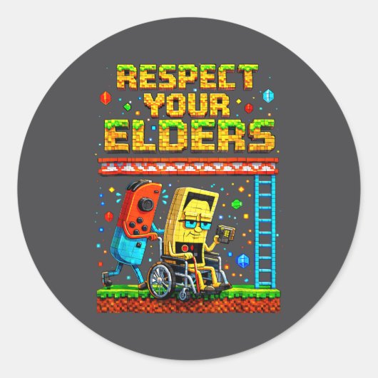 Respect Your Elders Retro Gaming Funny Gamer Contr Ronde Sticker (Voorkant)