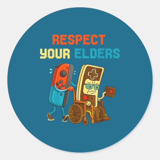 Respect Your Elders Retro Gaming Funny Gamer Contr Ronde Sticker (Voorkant)