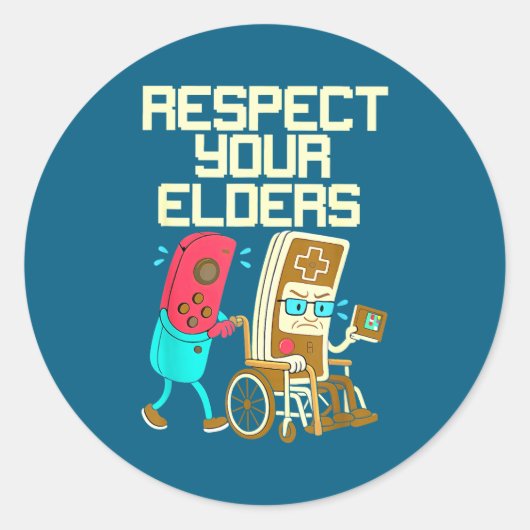 Respect Your Elders Retro Gaming Funny Gamer Contr Ronde Sticker (Voorkant)