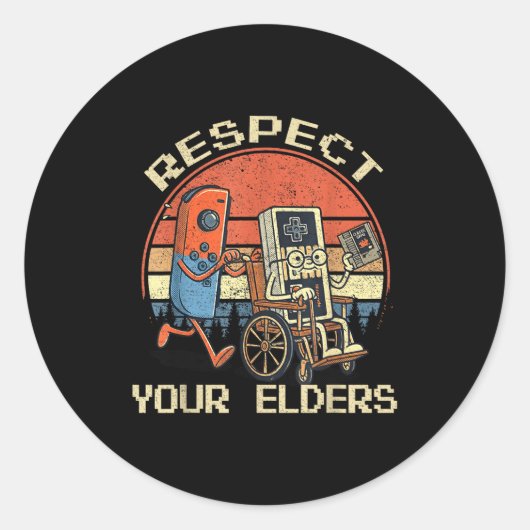 Respect Your Elders Retro Gaming Funny Gamer Contr Ronde Sticker (Voorkant)
