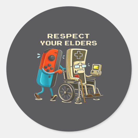 Respect Your Elders Retro Gaming Funny Gamer Contr Ronde Sticker (Voorkant)