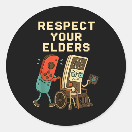 Respect Your Elders Retro Gaming Funny Gamer Contr Ronde Sticker (Voorkant)