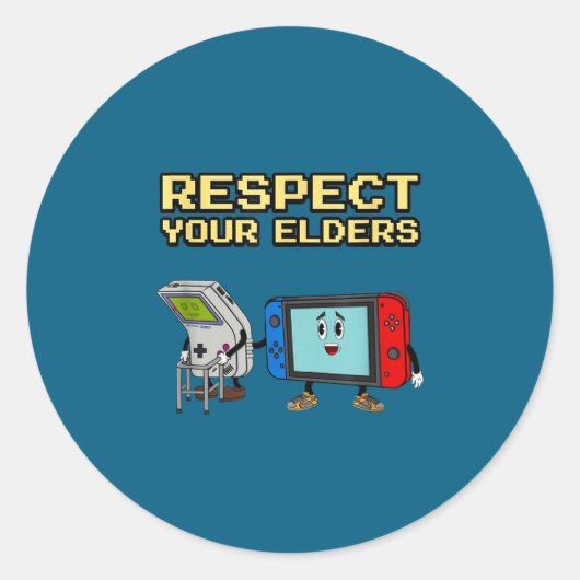 Respect Your Elders Retro Gaming Funny Gamer Contr Ronde Sticker (Voorkant)