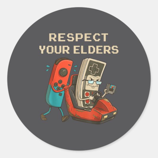 Respect Your Elders Retro Gaming Funny Gamer Contr Ronde Sticker (Voorkant)