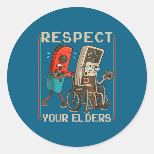 Respect Your Elders Retro Gaming Funny Gamer Contr Ronde Sticker (Voorkant)