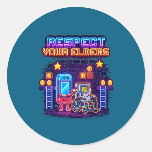 Respect Your Elders Retro Gaming Funny Gamer Contr Ronde Sticker (Voorkant)