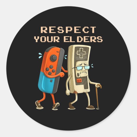 Respect Your Elders Retro Gaming Funny Gamer Contr Ronde Sticker (Voorkant)