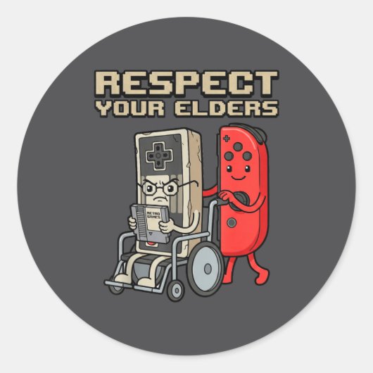 Respect Your Elders Retro Gaming Funny Gamer Contr Ronde Sticker (Voorkant)