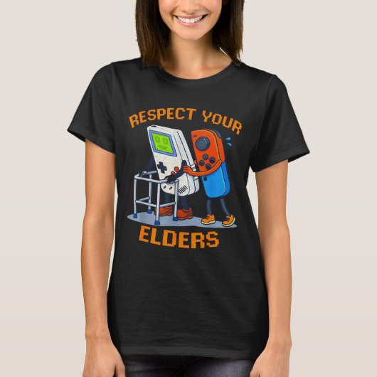 Respect Your Elders Retro Gaming Funny Gamer Contr T-shirt (Voorkant)