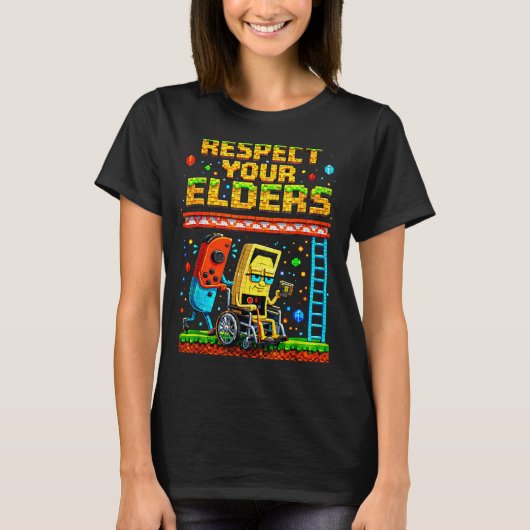 Respect Your Elders Retro Gaming Funny Gamer Contr T-shirt (Voorkant)