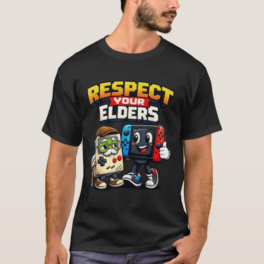 Respect Your Elders Retro Gaming Funny Gamer Contr T-shirt (Voorkant)