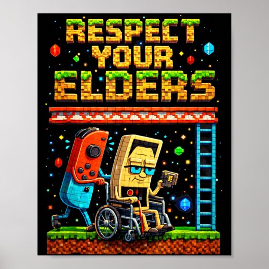 Respect Your Elders Retro Gaming Xel Gamer Control Poster (Voorkant)