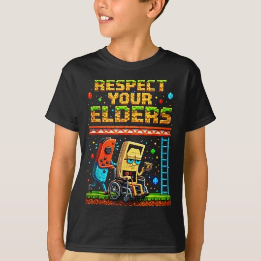 Respect Your Elders Retro Gaming Xel Gamer Control T-shirt (Voorkant)