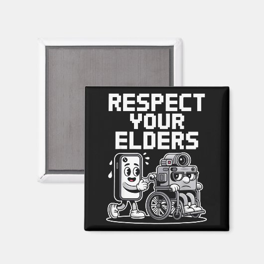 Respect Your Elders Retro Tech Camera Phone Cartoo Magneet (Voorkant / Achterkant)