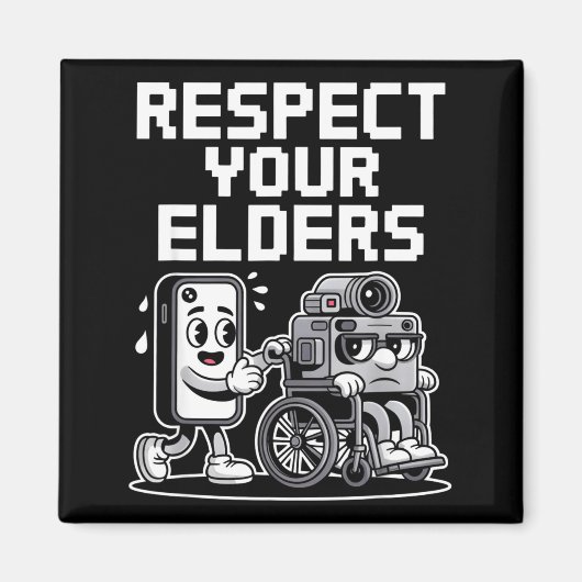Respect Your Elders Retro Tech Camera Phone Cartoo Magneet (Voorkant)