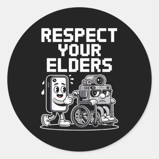 Respect Your Elders Retro Tech Camera Phone Cartoo Ronde Sticker (Voorkant)