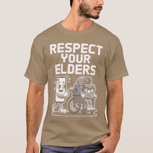 Respect Your Elders Retroech Camera Phone Cartoon T-shirt (Voorkant)