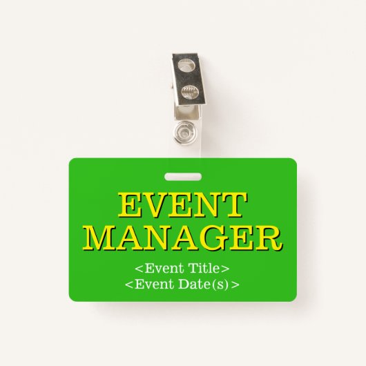 Respectabele "EVENT MANAGER"-badge Badge (Voorkant met clip)