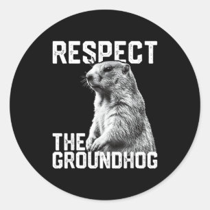 Respecteer de bosmarmot Funny Groundhog Day dier L Ronde Sticker