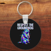 Respecteer De Bosmarmot Funny Groundhog Day Retro Sleutelhanger (Voorkant)