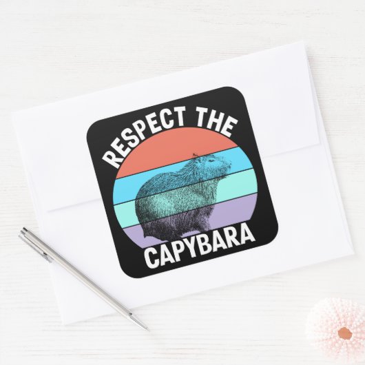 Respecteer de capybara, grappige capybara liefhebb vierkante sticker (Envelop)