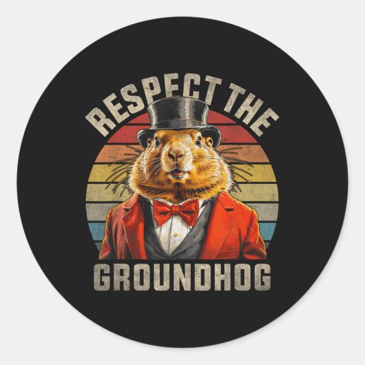 Respecteer de Groundhog Ground Hog Retro Sunset Gr Ronde Sticker (Voorkant)