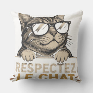 Respecteer de kat – Illustratie van kat met bril Buitenkussen
