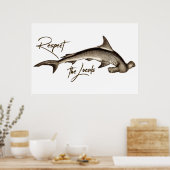 Respecteer de Locals Hammerhead Shark Funny Quote Poster (Keuken)