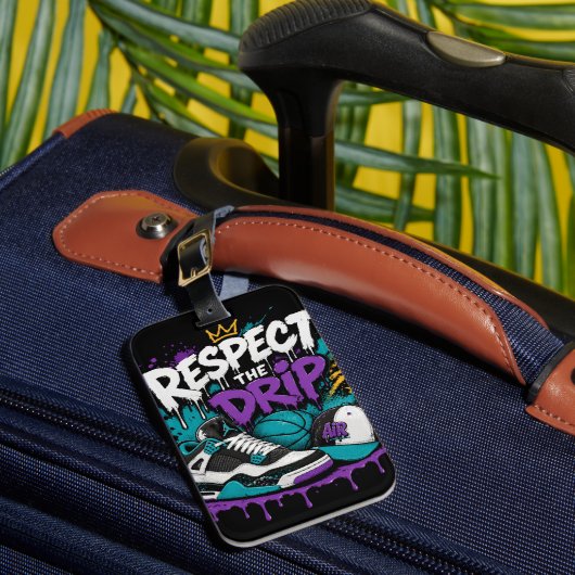 Respecteer het Drip Basketbal Design Bagagelabel (Voorkant Insitu 1)