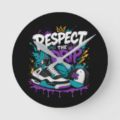 Respecteer het Drip Basketbalontwerp Ronde Klok (Voorkant)