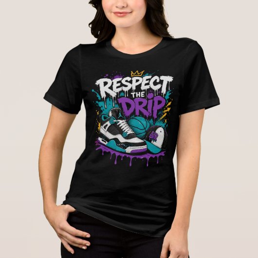 Respecteer het Drip Basketbalontwerp Tri-Blend Shirt (Voorkant)