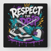 Respecteer het Drip Basketbalontwerp Vierkante Klok (Voorkant)