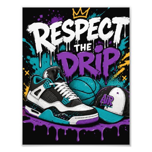 Respecteer het druppel basketbalontwerp foto afdruk (Voorkant)