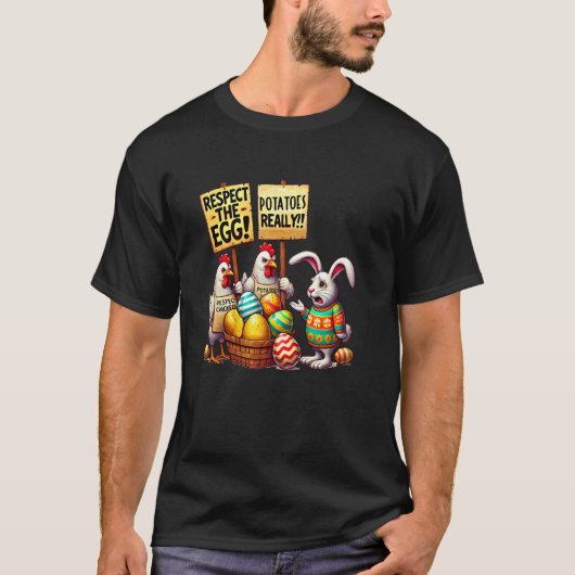 Respecteer Het Ei Funny Paashaas Kippen Staking T-shirt (Voorkant)