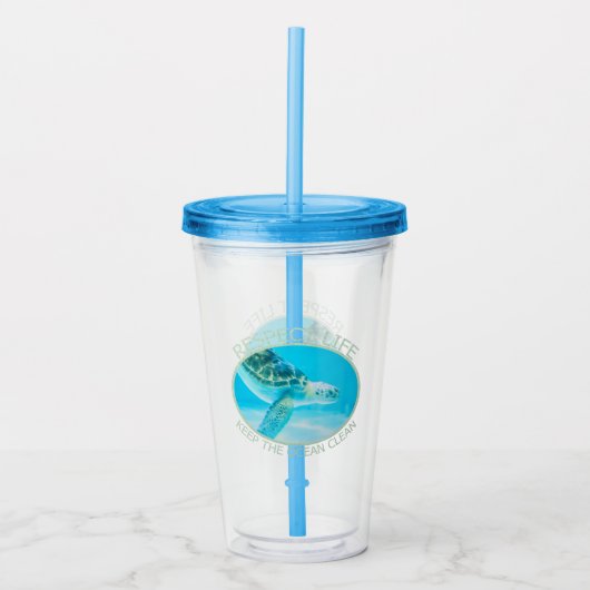 Respecteer het leven, houd de oceaan schoon acryl drinkbeker (Voorkant)