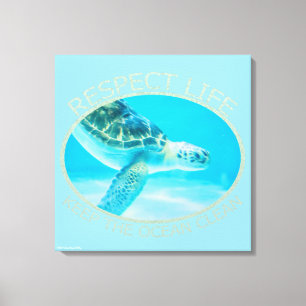 Respecteer het leven, houd de oceaan schoon canvas afdruk