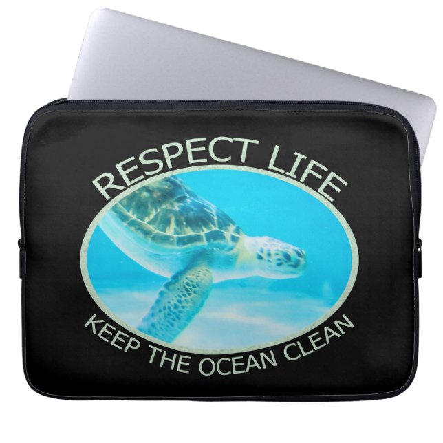 Respecteer het leven, houd de oceaan schoon laptop sleeve (Voorkant)