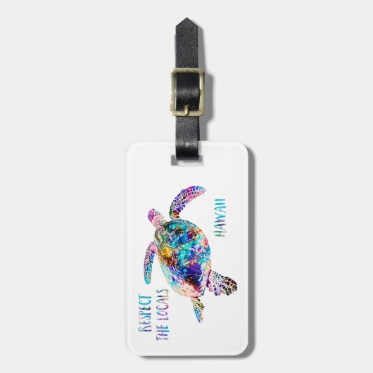 Respecteer het lokale Zee Turtle Tie Dye Beach Quo Bagagelabel (Voorkant verticaal)