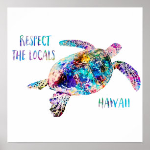 Respecteer het lokale Zee Turtle Tie Dye Beach Quo Poster