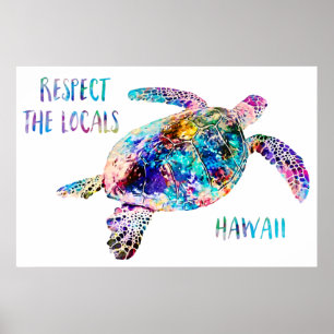 Respecteer het lokale Zee Turtle Tie Dye Beach Quo Poster