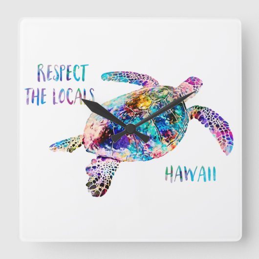 Respecteer het lokale Zee Turtle Tie Dye Beach Quo Vierkante Klok (Voorkant)