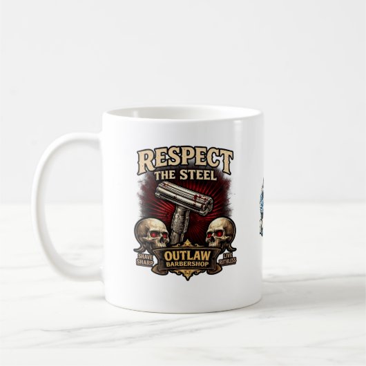 Respecteer het Staal – Dubbele Rand Scheermes Mok (Links)