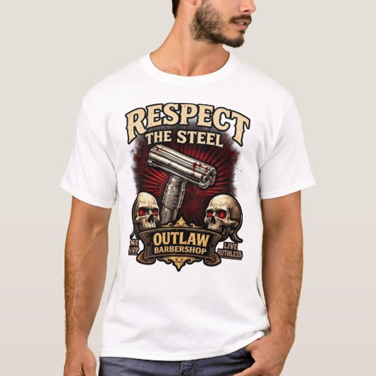 Respecteer het Staal – Dubbelzijdig Scheermesontwe T-shirt (Voorkant)
